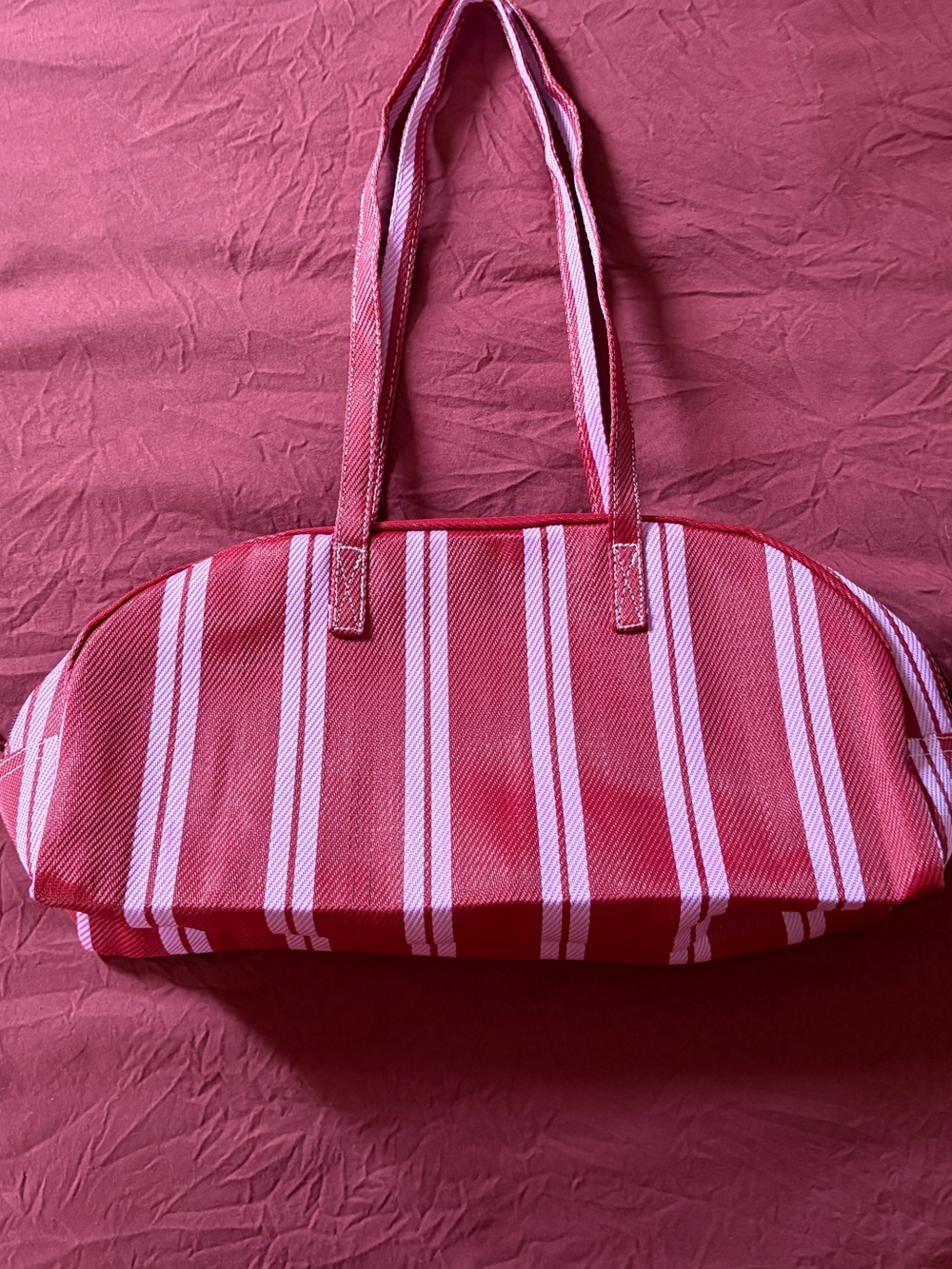 Monty Canvas Striped Red Shoulder Tote Bag - Women's Casual Shopper - Picture 2 of 2